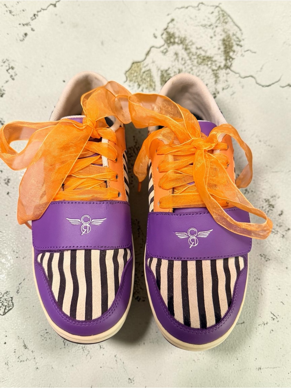 Purple & Orange Fashion Sneakers with Striped Toe - Stylish Casual Shoes